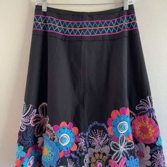Colorful Midi Skirt Waist 28 Crochet Beaded Embroidered Black Vanity Collection - Picture 2 of 8